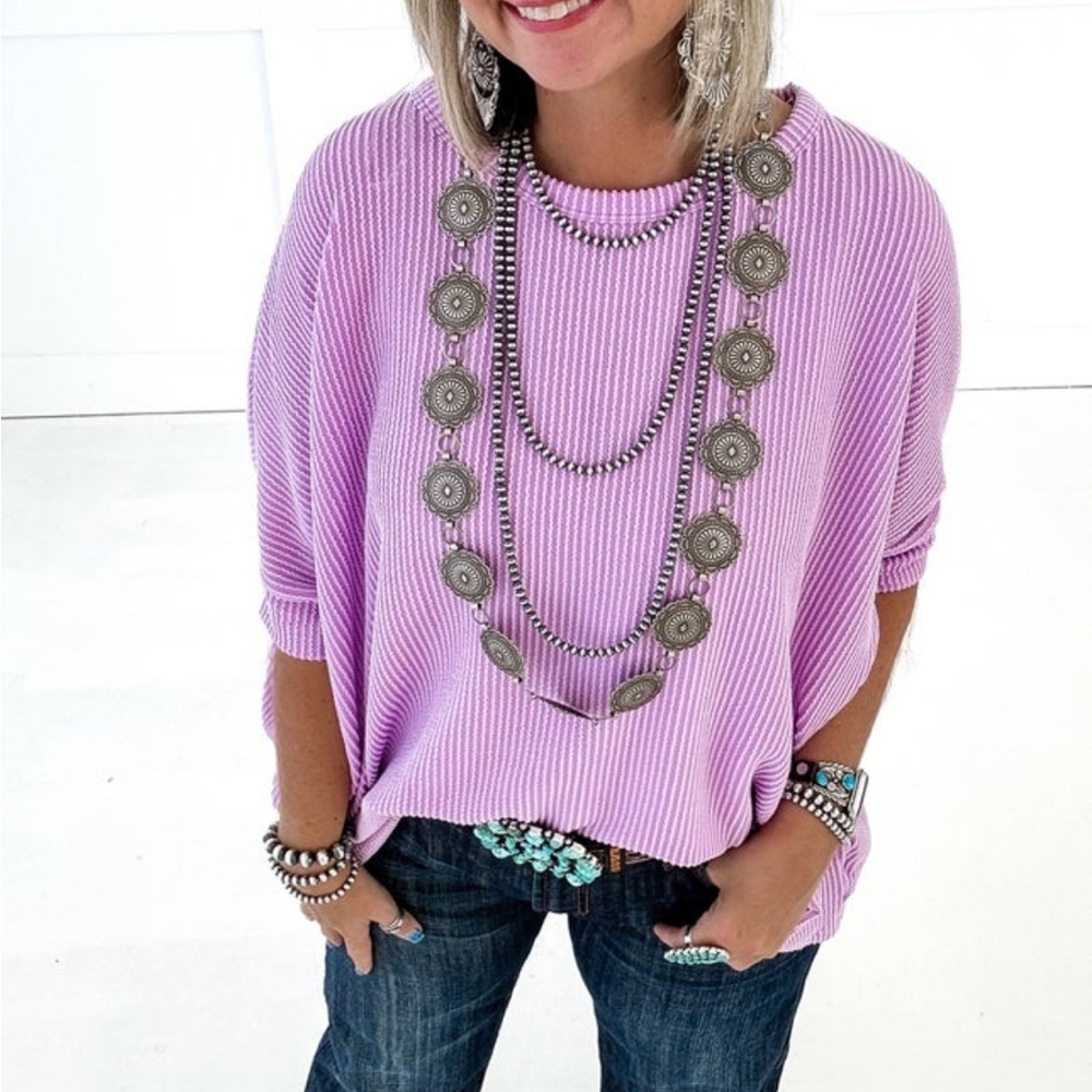 Ribbed oversized dolman top, baby pink in color